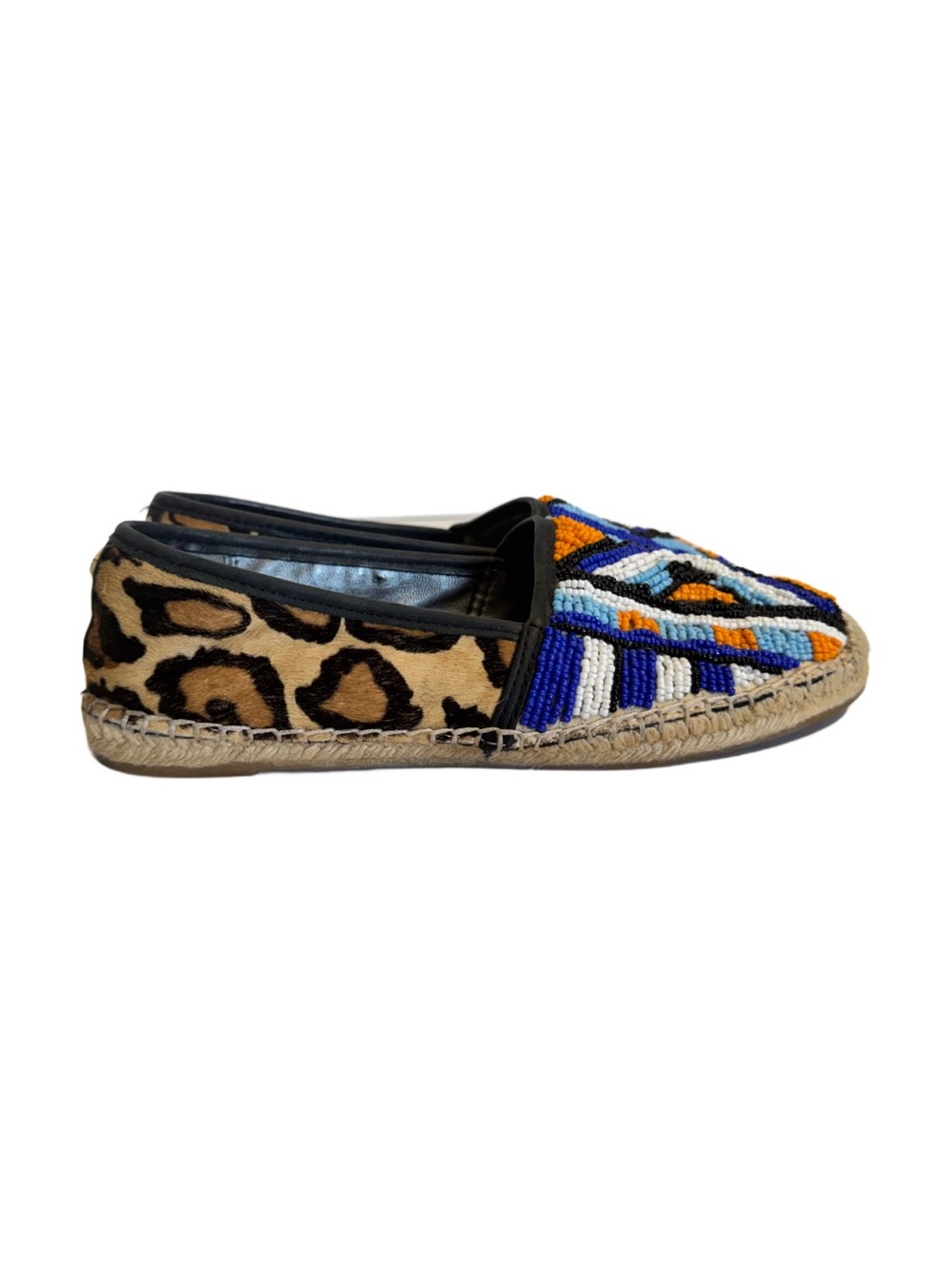 Sam Edelman Lida Espadrille Beaded Flats Shoes Size 6.5 Geometric Leopard Art